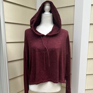 Athleta Burgundy Cropped Hoodie Relaxed Fit EUC Athleisure Comfy Drop Shoulder